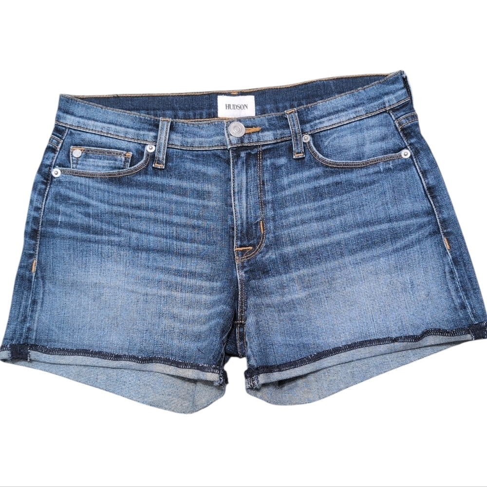 Hudson Asha Midrise Cuffed Jean Shorts Denim Medium Wash Size 27‎